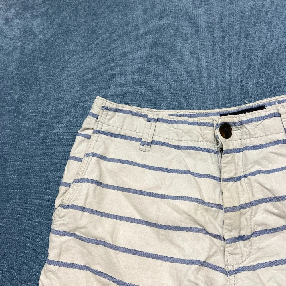 Aeropostale Chino Shorts Mens 32 Blue White Striped Cotton Summer Flat Front